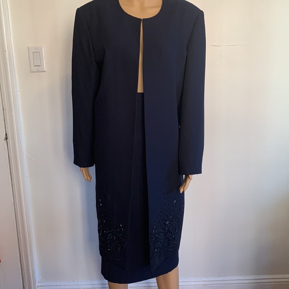 LESLIE FAY 2 PC Skirt& Coat Length Blazer - Picture 2 of 9